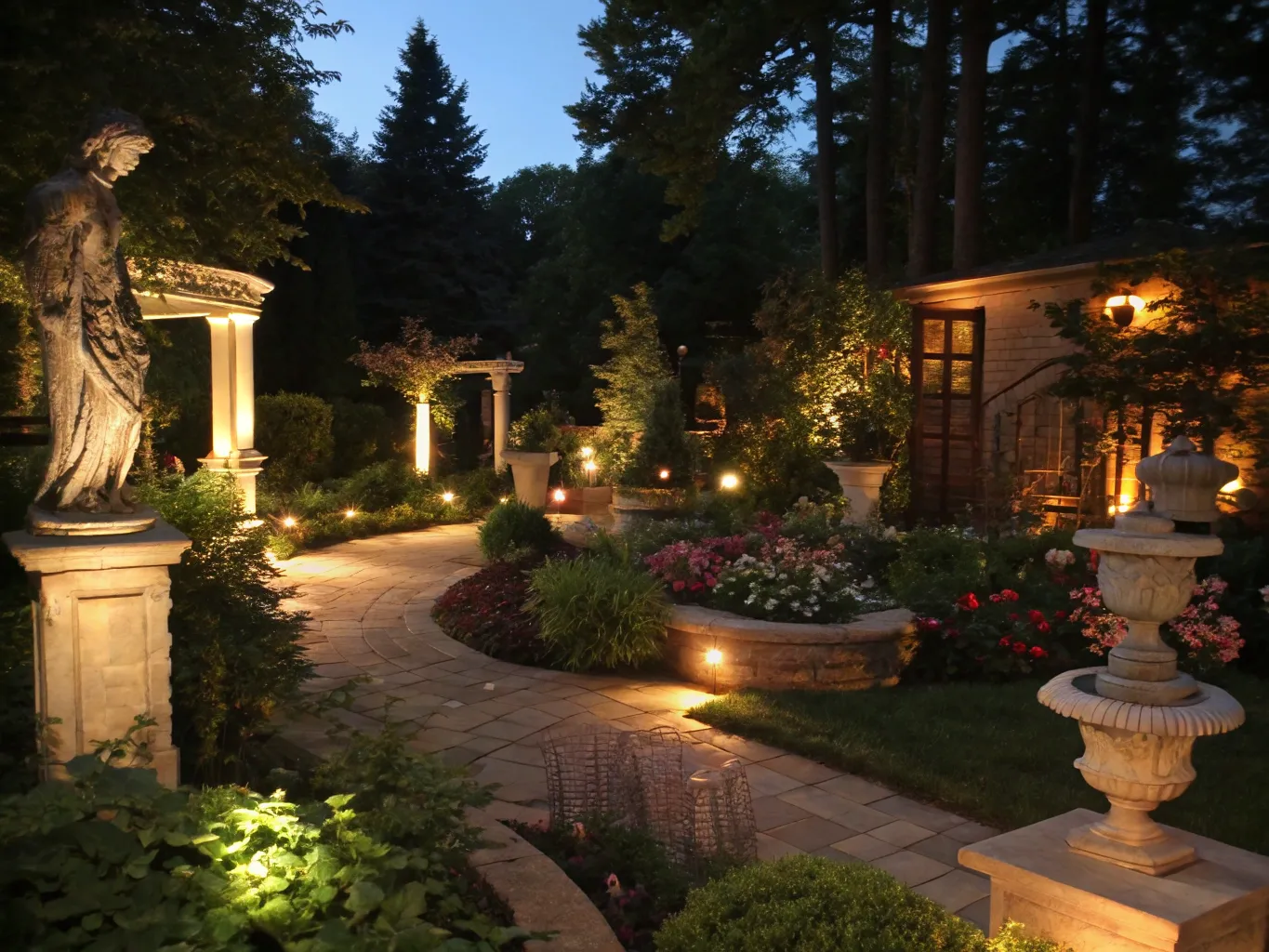 Accent lighting highlighting garden features